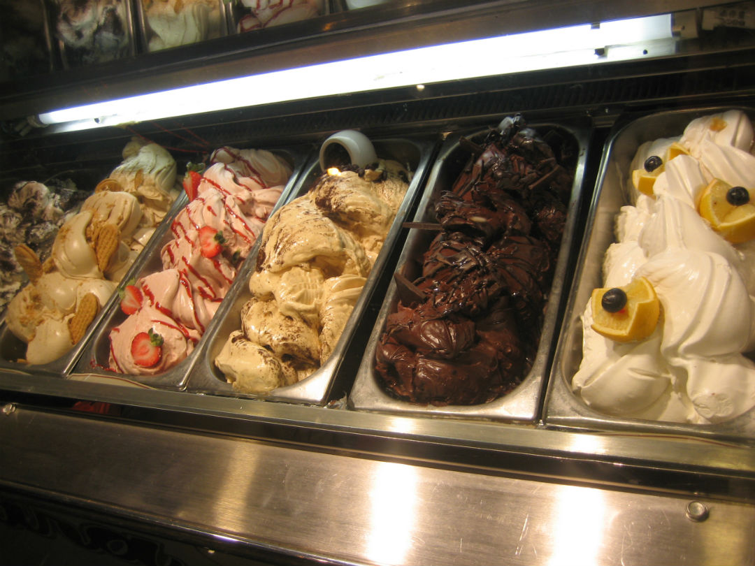 Gelato ice cream being sold in a dessert shop